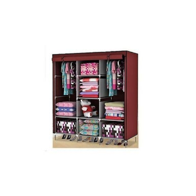 3 Column Cloth & Metallic Frame Portable Wardrobe