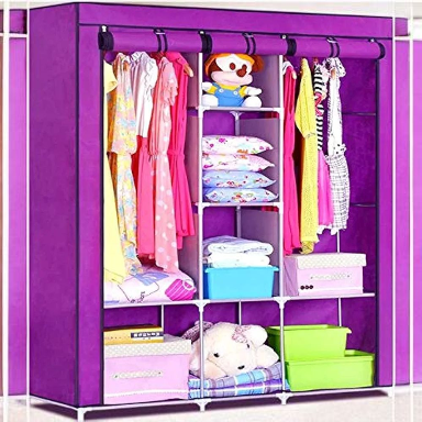 3 Column Cloth & Wooden Frame Portable Wardrobe