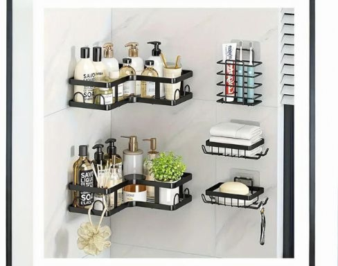 5-Pack Corner Shower Caddy Organizer Shelves Storage Rack Accessories Rustproof Stainless Steel For Bathroom Countertop Home Decor Set-Black/White