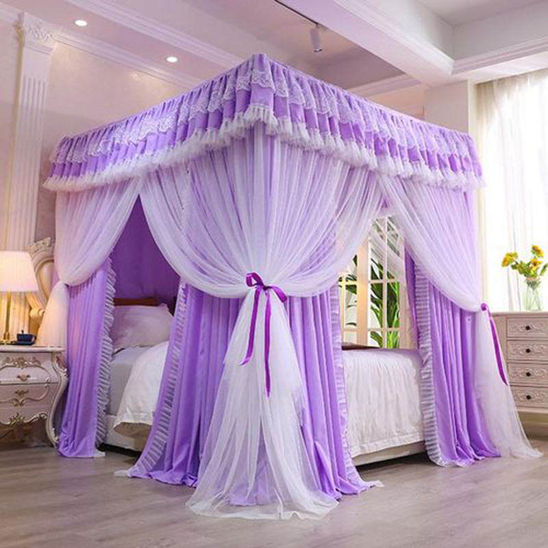 Curtain Mosquito Net With 4 Steel Stands & Unique Lace Design &Luxurious Packaging Double-layer Bed Net Purple
