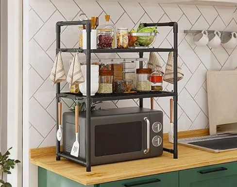 Double Layer Microwave And Oven Storage Rack In Black