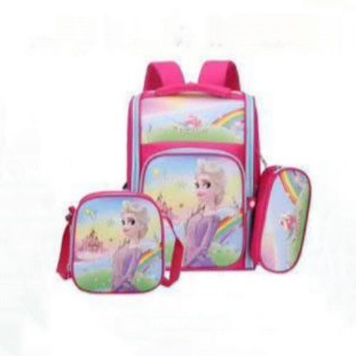 Happile Hard Shell Three Piece Schoolbag Backpack Consist of School Bag,Sling Bag and Pencil Pouch with Kids Favorite Character- pink