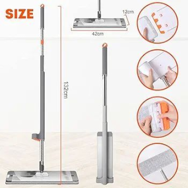 Microfibre Floor Mop, Large Flat Mop Cleaning Mop with Aluminum Alloy Plate and 6 Replacement Microfibre Mop Pads, Stainless Steel Handle, Microfiber Flat Mop for Hardwood, Laminate, Tile Floor