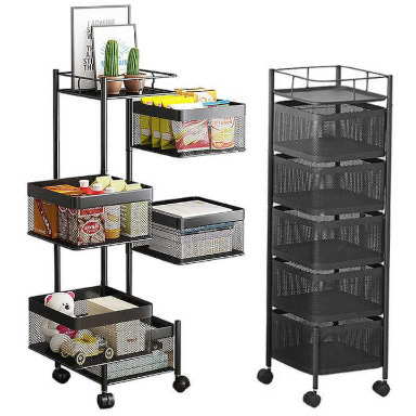 Multi-layer Rotating Kitchen Storage Shelf 360 Degree Vegetable Fruit Basket Rack Rolling Cart