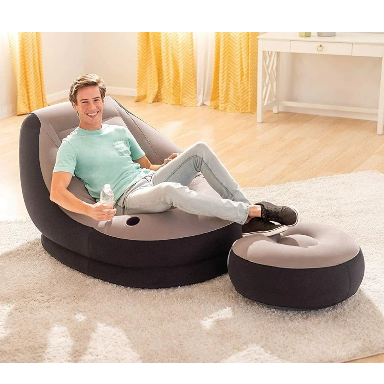 Portable Fast Inflatable Sofa Chair with Foot Stool, Surface with Plush Smooth Comfortable Ideal for Living Room, Room and Outdoor