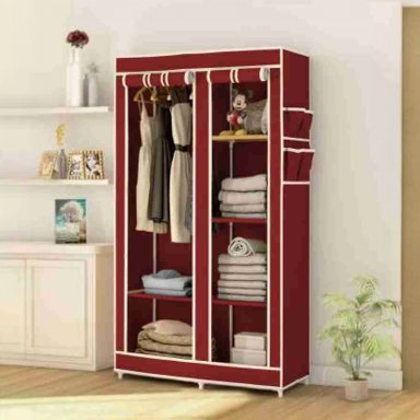 Wood Frame Wardrobe 2 Column - Maroon